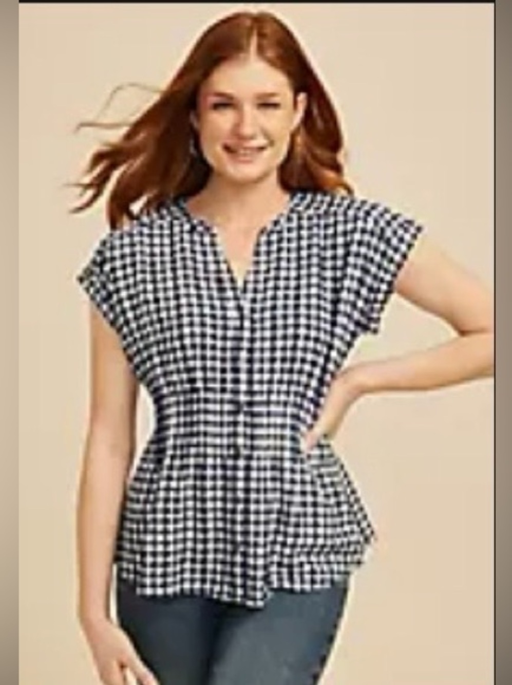Maurices Navy & White Gingham Button-Front Blouse